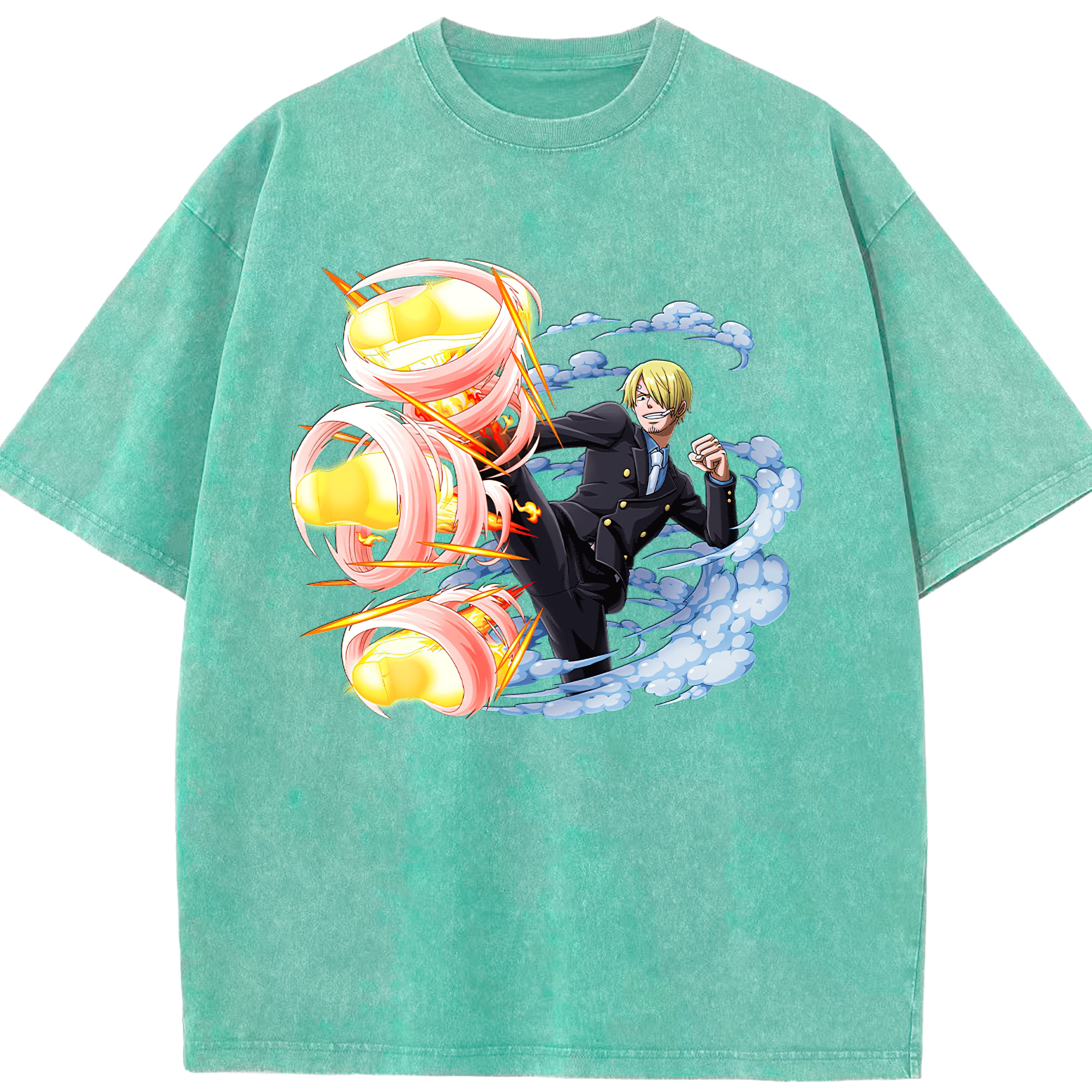 （画像用） ワンピース サンジ ONE PIECE Sanji 綿100% ヴィンテージ風 半袖Tシャツ（フロントプリント）